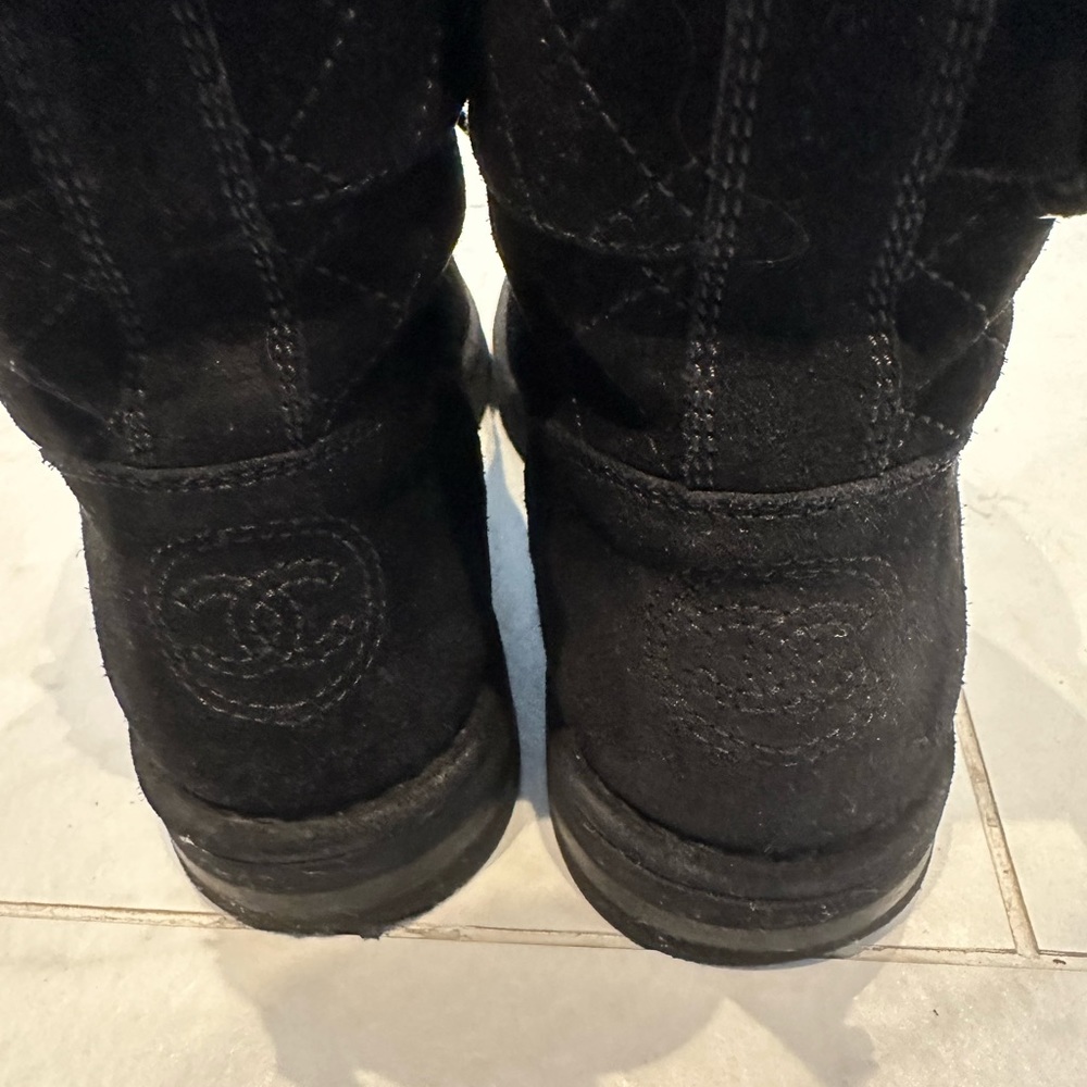 Chanel Quilted Black Suede lace up Combat Moto Short Boots - Picture 3 of 7